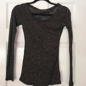 long sleeve sheer gold and black top